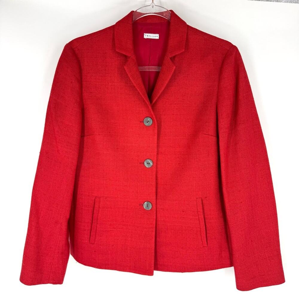 Trillion Vibrant‎ Red Women's Silk Blazer
